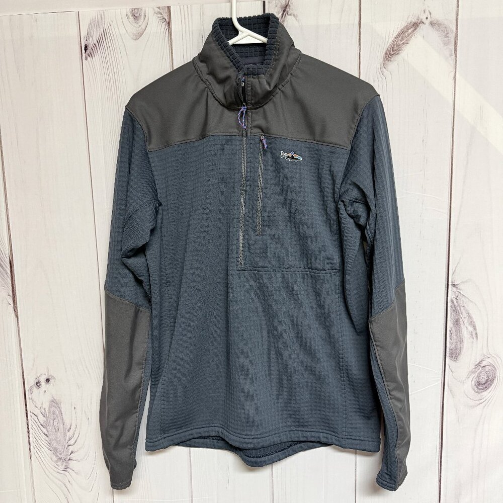 Patagonia Men’s R1 Fitz Roy 1/4 Zip Medium Smolder Blue EUC
